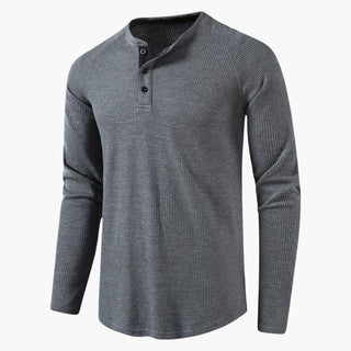Henley-shirt met lange mouwen voor heren, knoopsluiting, natuurlijke textuur donkergrijs