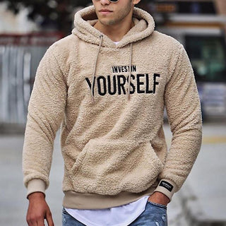 Zachte Heren Hoodie met 'Invest in Yourself' Print Khaki
