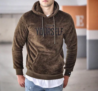 Zachte Heren Hoodie met 'Invest in Yourself' Print Bruin