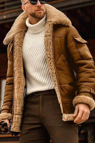 Herenjas van camelkleurig schapenvacht, vintage bruin