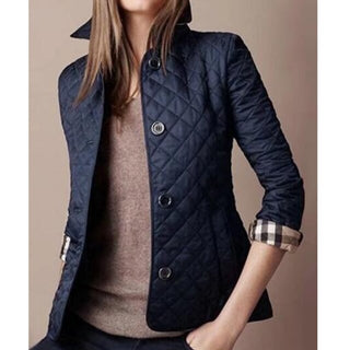 Sanne Dames Gewatteerde Jas met Ruitpatroon Marineblauw