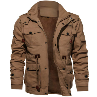 Heren Militaire Jas met Zakken en Capuchon Khaki