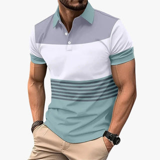 Homme | Heren poloshirt met kleurblokken – moderne stijl en comfortabel katoen Lichtblauw