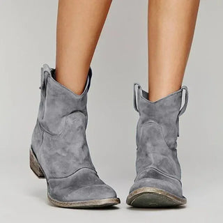 Dames Leren Enkellaarsjes - Western-stijl voor de winter Grijs