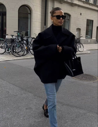 Avenari | Dames Oversized Tussenjas – Wolmix – Dubbelrijig – Boxy Fit – Klassieke Reverskraag