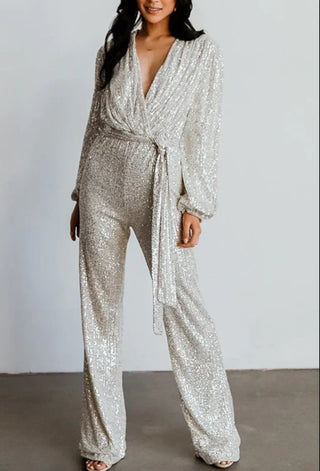 Isabella - Elegante Jumpsuit Met Ceintuur Zilver