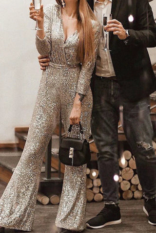 Isabella - Elegante Jumpsuit Met Ceintuur Beige