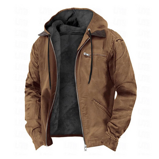 Winterse Vintage Jas met Knopen, Warm Materiaal, Hoge Kraag, Meerdere Zakken - Ideaal voor Heren Bruin