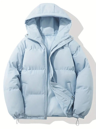 Jas met capuchon, klassiek ontwerp, warme winterjas, winter lichtblauw
