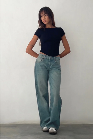 Jeans Dames | Lage Taille & Stretch Blauw Wit
