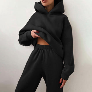 Dames Tweedelig Joggingpak met Capuchon en Elastische Band Zwart