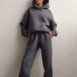 Dames Tweedelig Joggingpak met Capuchon en Elastische Band Grijs