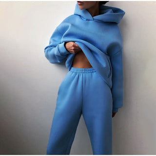 Dames Tweedelig Joggingpak met Capuchon en Elastische Band Blauw