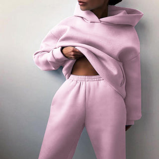 Dames Tweedelig Joggingpak met Capuchon en Elastische Band Roze