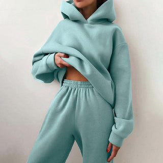 Dames Tweedelig Joggingpak met Capuchon en Elastische Band Lichtblauw