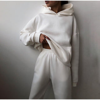 Dames Tweedelig Joggingpak met Capuchon en Elastische Band Wit