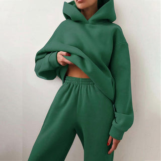 Dames Tweedelig Joggingpak met Capuchon en Elastische Band Groen