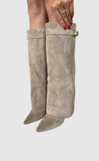 Johanna | Elegante kniehoge laarzen met omgeslagen schacht voor dames Taupe