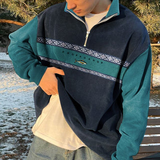 Oliver | Heren Retro Trui met Rits | Geel Blauw