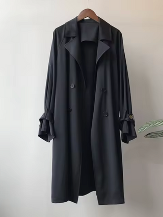 Juliane | Tijdloze lange waterdichte trenchcoat Zwart