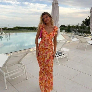 Sahara | Dames Zomerjurk – Exotisch Printmotief, Speelse Ruches & Luchtige Pasform