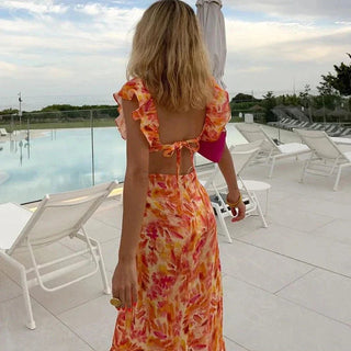 Sahara | Dames Zomerjurk – Exotisch Printmotief, Speelse Ruches & Luchtige Pasform