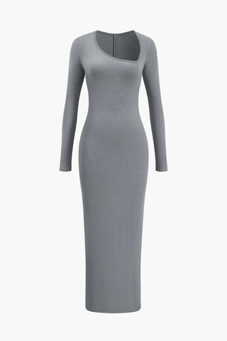Pamelo | Lange Maxi Jurk Dames - Asymmetrisch Ontwerp met Halssplit Grijs