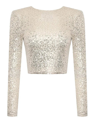Karolin | Paillettenversierd Crop Top met Lange Mouwen