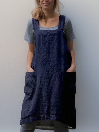 Katrin | Elegante katoenen schortjurk Marineblauw