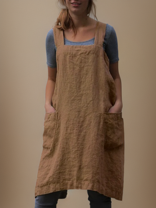 Katrin | Elegante katoenen schortjurk Khaki