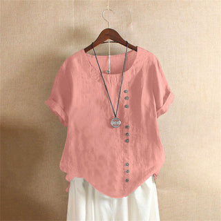 Ēden | Effen blouse met Korte Mouwen en Ronde Hals roze