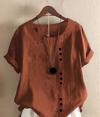 Ēden | Effen blouse met Korte Mouwen en Ronde Hals bruin
