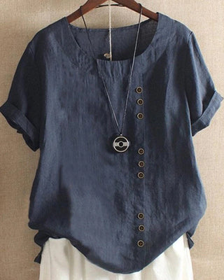 Ēden | Effen blouse met Korte Mouwen en Ronde Hals donkerblauw