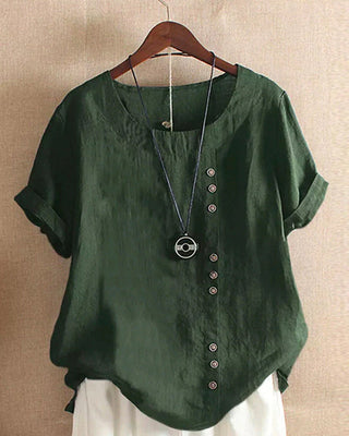 Ēden | Effen blouse met Korte Mouwen en Ronde Hals groen