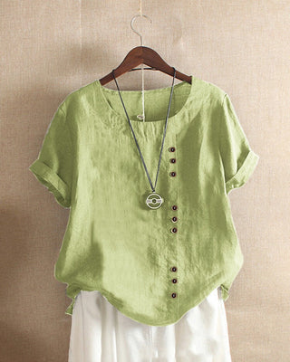 Ēden | Effen blouse met Korte Mouwen en Ronde Hals mintgroen