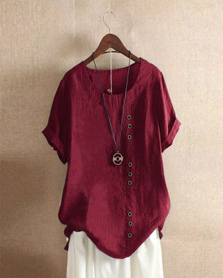 Ēden | Effen blouse met Korte Mouwen en Ronde Hals bordeauxrood