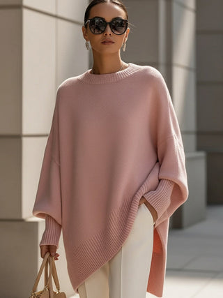 Kimia | Oversized Trui met Ronde Hals Roze