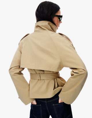 Klassieke en lichtgewicht korte trenchcoat voor de herfst, gemaakt van een katoenmix.