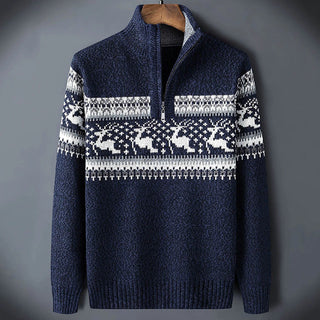 Kris | Fair Isle trui met halve rits Blauw