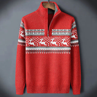 Kris | Fair Isle trui met halve rits Rood