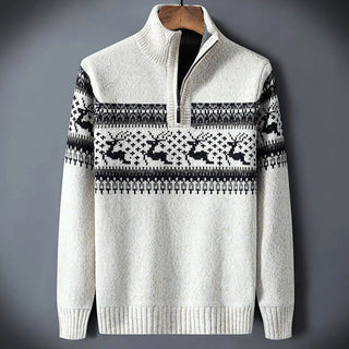 Kris | Fair Isle trui met halve rits Wit