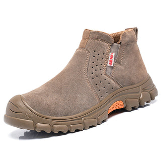 Lichtgewicht, waterdichte kaki veiligheidsschoenen voor comfortabel werk. Bruin