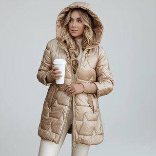Dames Winterjas met Capuchon voor Warmte en Comfort in Tijdloze Stijl Beige