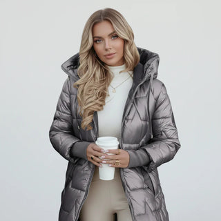 Dames Winterjas met Capuchon voor Warmte en Comfort in Tijdloze Stijl Grijs