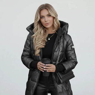 Dames Winterjas met Capuchon voor Warmte en Comfort in Tijdloze Stijl Zwart
