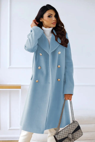 Liva | Dubbelknoops wollen jas voor dames blauw