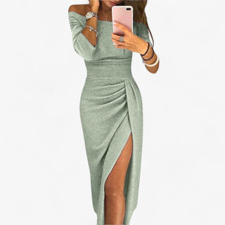 Lyvanta | Elegante damesjurk – blote schouders en verfijnd design Groen
