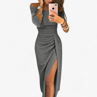 Lyvanta | Elegante damesjurk – blote schouders en verfijnd design Grijs
