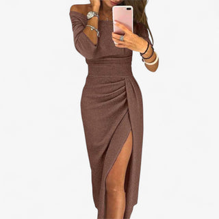 Lyvanta | Elegante damesjurk – blote schouders en verfijnd design Bruin