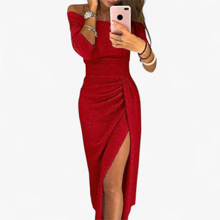 Lyvanta | Elegante damesjurk – blote schouders en verfijnd design Rood